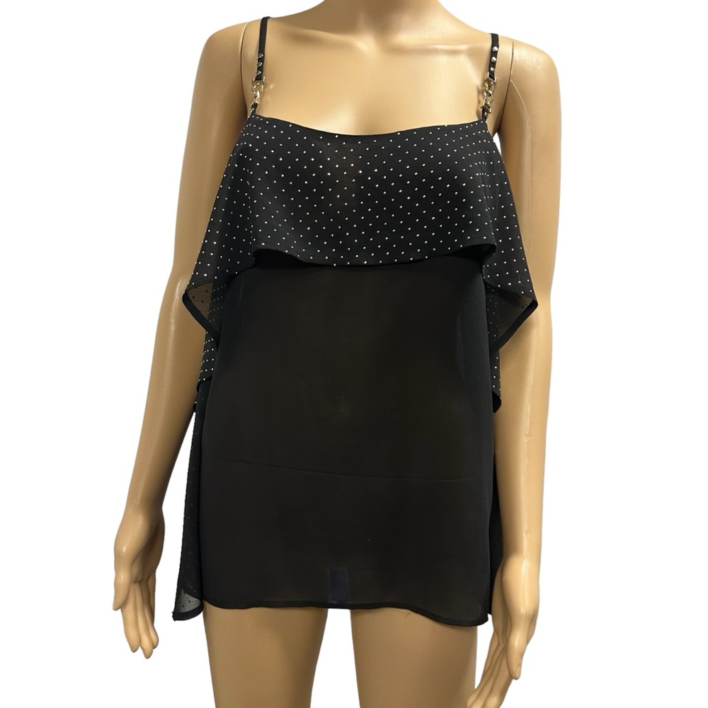 Cache Gold Jewelry Chain Spaghetti Strap Layered Sleeveless Cami Tank Blouse M